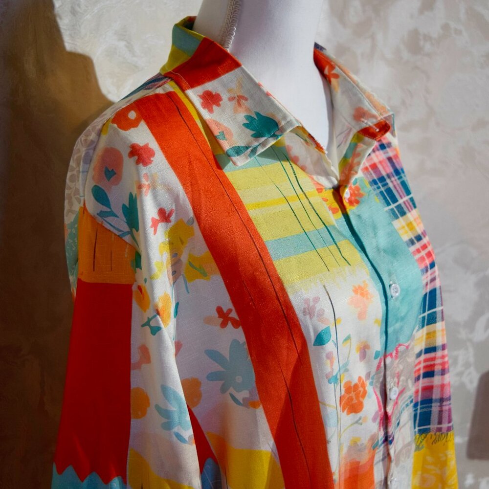 Artisan Multi-Color Patchwork Plaid Floral Button… - image 4